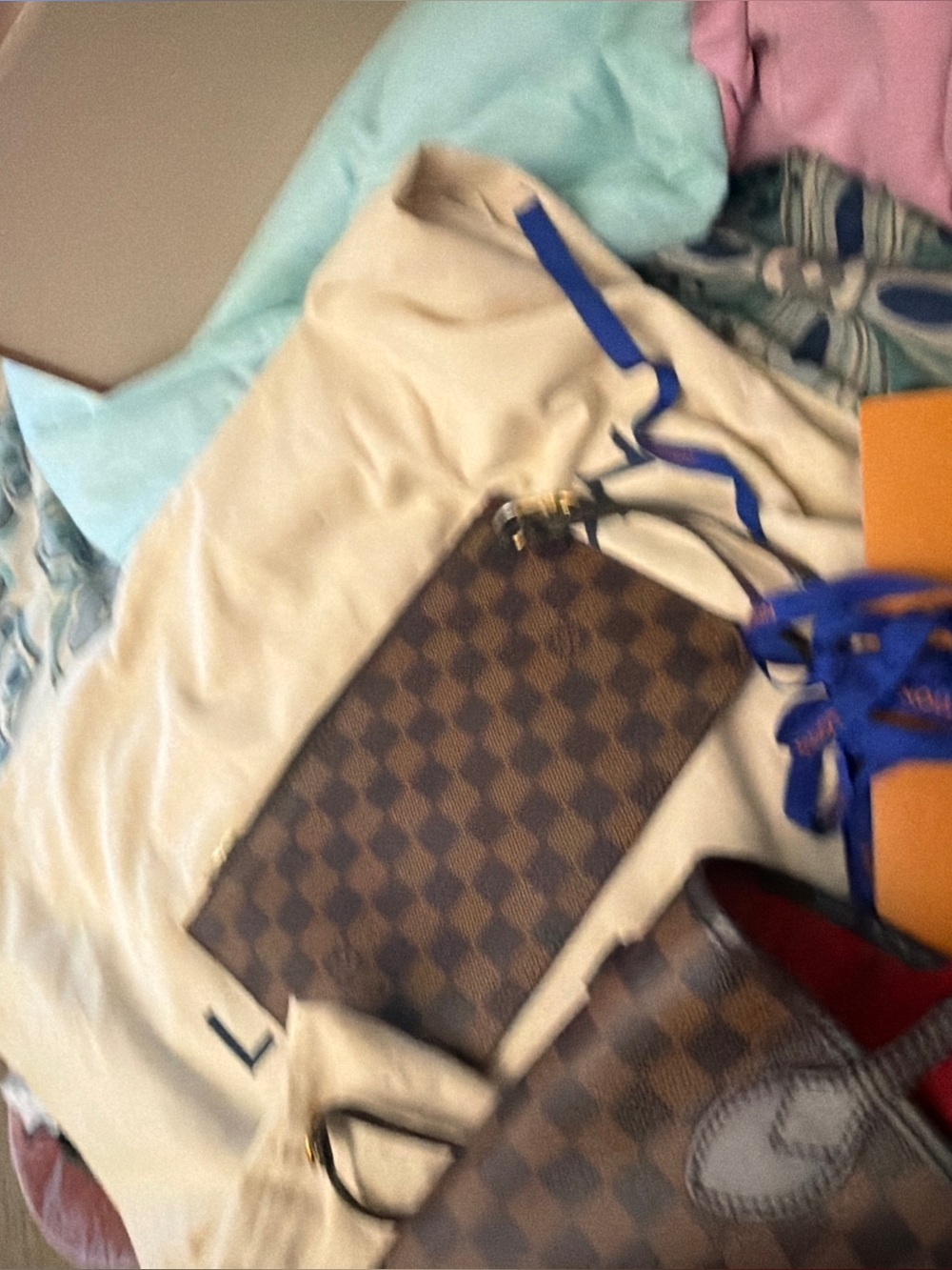 Brown Checkered Women's Wristlet Clutch and Neverfull ebene mm